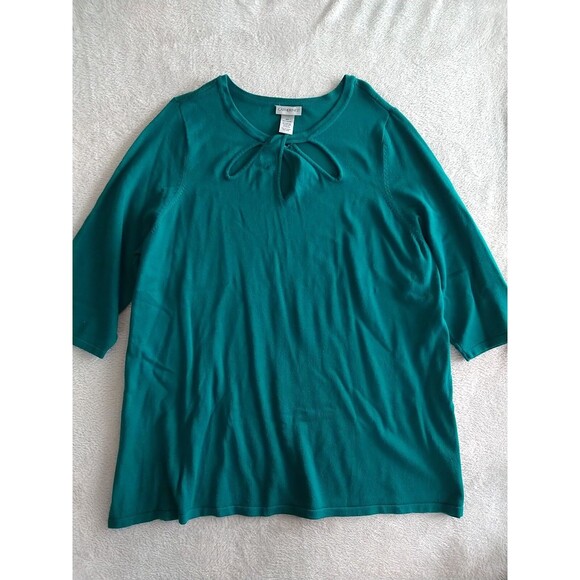 Catherines Sweater Women's 2X 22/24W Green 3/4 Sleeve Knit Stretchy - Picture 2 of 9